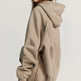 Essential Washed Khaki Ripped raglan fleece hoodie.