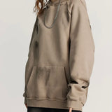 Essential Washed Khaki Ripped raglan fleece hoodie.