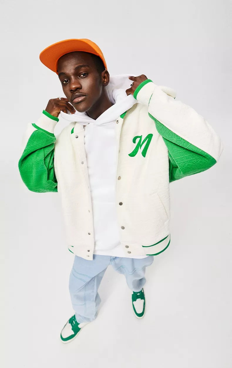 Essential 23SS Embroidered Logo Varsity Jacket