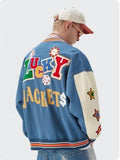 "Lucky" letter Embroidered Varsity Jacket