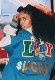 "Lucky" Letter Embroidered Varsity Jacket