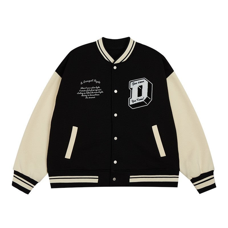 Men Letter Embroidery Two Tone Varsity Jacket